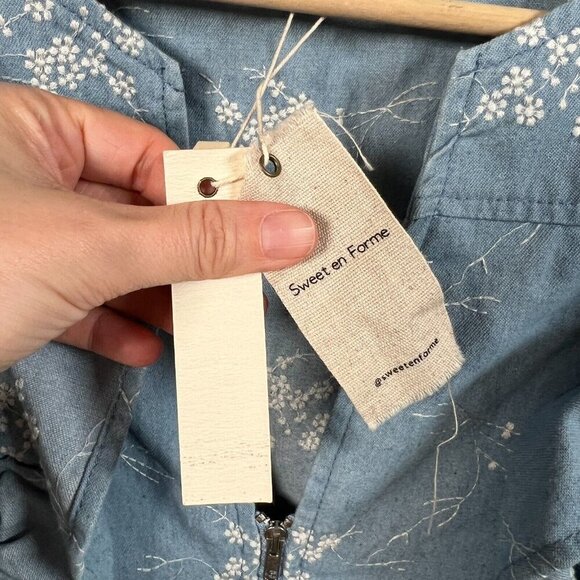Sweet En Forme Embroidered Ruffle Mini Dress Size XS Denim Floral Feminine - Picture 5 of 12